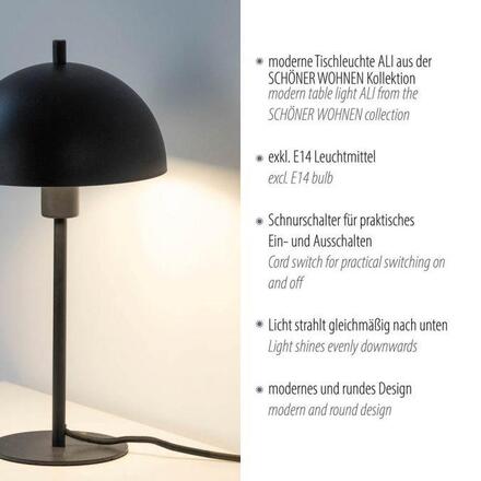 JUST LIGHT Kolekce Schöner Wohnen stolní lampa ALI, černá, 1,5 m dlouhý kabel