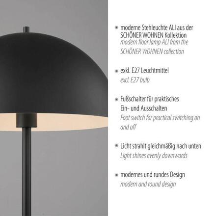 JUST LIGHT Kolekce Schöner Wohnen stojací svítidlo ALI, černé, nožní vypínač