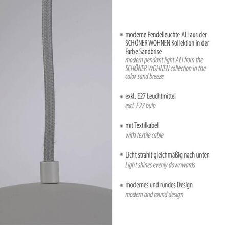 JUST LIGHT Kolekce Schöner Wohnen závěsné svítidlo ALI, písková barva, vhodné pro LED žárovky