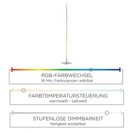LEUCHTEN DIREKT is JUST LIGHT LED stojací svítidlo, barva ocel, RGB, dálkový ovladač, stmívatelné RGB+2700-5000K 11788-55