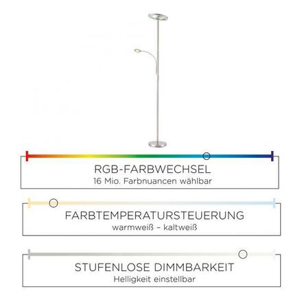 LEUCHTEN DIREKT is JUST LIGHT LED stojací svítidlo, barva ocel, s aplikací, dálkový ovladač, stmívatelné MEDION RGB+2700-5000K