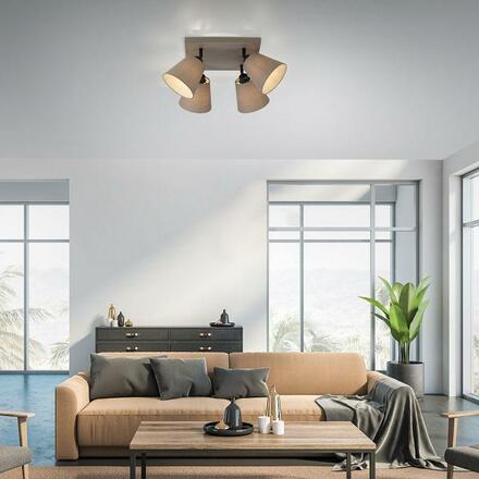 LEUCHTEN DIREKT is JUST LIGHT stropní svítidlo 4 ramenné, hranaté, taube, otočné, látkové stínidlo