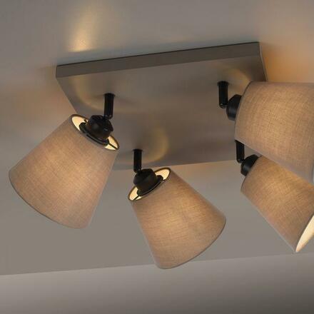 LEUCHTEN DIREKT is JUST LIGHT stropní svítidlo 4 ramenné, hranaté, taube, otočné, látkové stínidlo