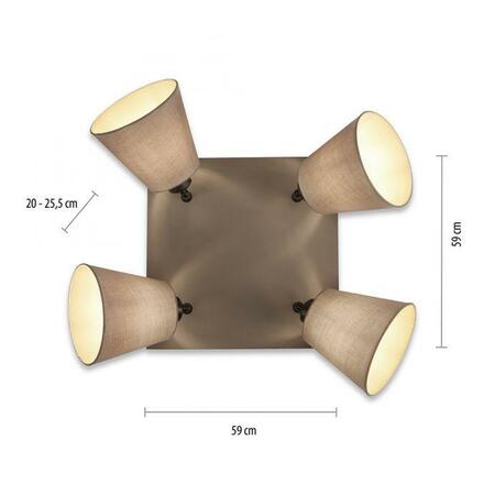 LEUCHTEN DIREKT is JUST LIGHT stropní svítidlo 4 ramenné, hranaté, taube, otočné, látkové stínidlo