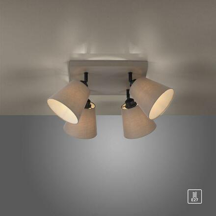 LEUCHTEN DIREKT is JUST LIGHT stropní svítidlo 4 ramenné, hranaté, taube, otočné, látkové stínidlo