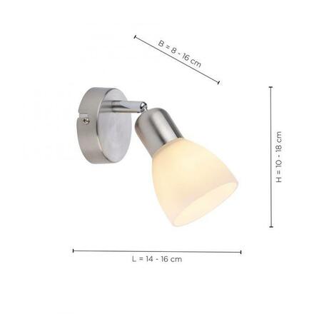 LEUCHTEN DIREKT is JUST LIGHT Nástěnné svítidlo, barva ocel, 1xE14, skleněné stínidlo, 40 W, IP20