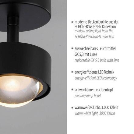JUST LIGHT Kolekce Schöner Wohnen stropní svítidlo bodové svítidlo KULU, černá, 1-ramenné, nastavitelné a otočné 3000K