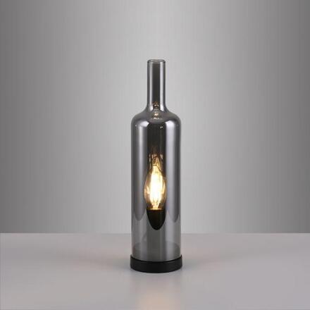 JUST LIGHT Stolní lampa BOTTLE, kouřová barva, tvar láhve, kouřové sklo, šňůrový vypínač