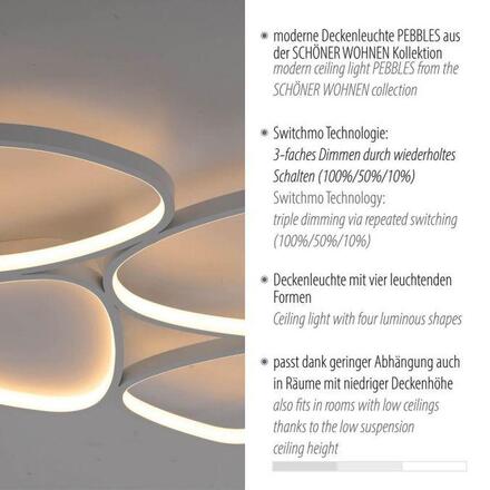JUST LIGHT Kolekce Schöner Wohnen LED stropní svítidlo PEBBLES, bílé, stmívatelné, krokově stmívatelné 3000K