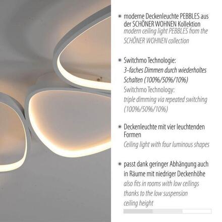 JUST LIGHT Kolekce Schöner Wohnen LED stropní svítidlo PEBBLES, bílé, stmívatelné, podlouhlé, krokově stmívatelné 3000K