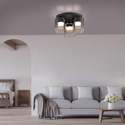 JUST LIGHT LED stropní svítidlo černé kouřové sklo do ložnice, krokově stmívatelné 3000K