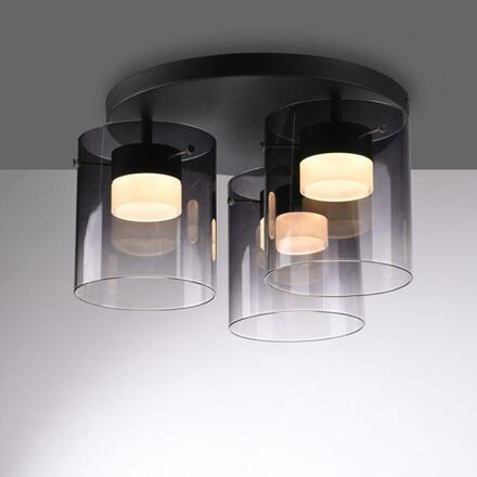 JUST LIGHT LED stropní svítidlo černé kouřové sklo do ložnice, krokově stmívatelné 3000K