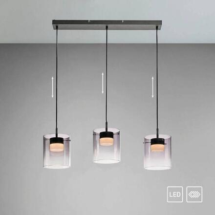 JUST LIGHT LED závěsné svítidlo černé 3-ramenné do jídelny, krokově stmívatelné 3000K