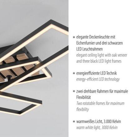 JUST LIGHT LED stropní svítidlo AKUSTIKA, dřevo, přírodní, moderní černá, otočné 3000K