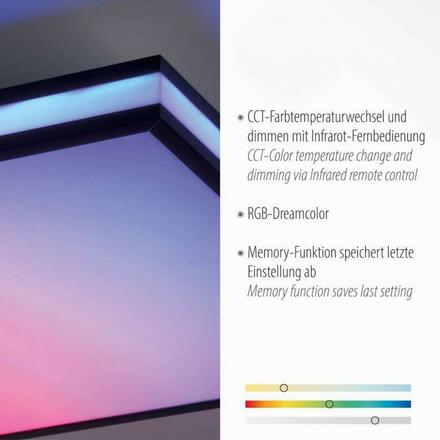 LEUCHTEN DIREKT is JUST LIGHT LED stropní svítidlo 45x45, černá, hranaté, RGB Dreamcolor, stmívatelné, panel RGB+2700-5000K
