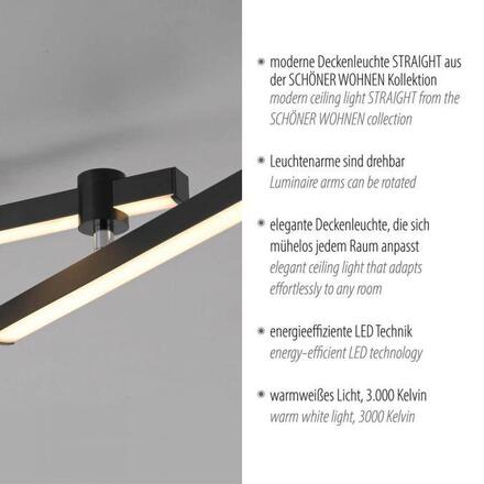 JUST LIGHT Kolekce Schöner Wohnen LED stropní svítidlo STRAIGHT, černá, nastavitelná ramena 3000K