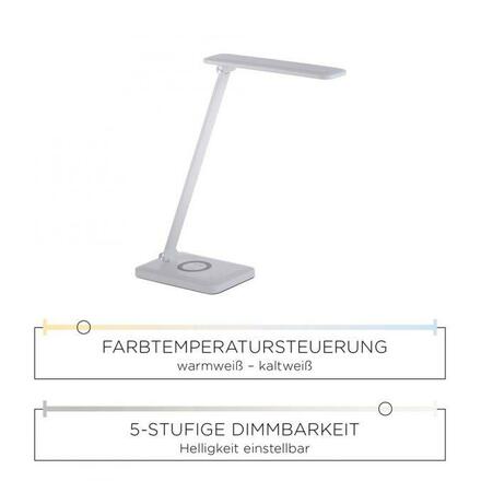 LEUCHTEN DIREKT is JUST LIGHT LED stolní lampa, bílá, bezdrátové QI-nabíjení, dotykový stmívač, CCT 2700-5000K