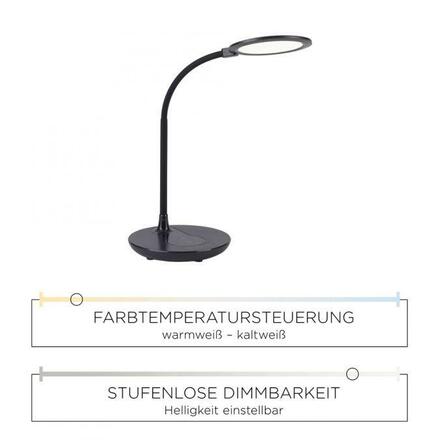 LEUCHTEN DIREKT is JUST LIGHT LED stolní lampa, černá, krokově stmívatelné, CCT, vč. nabíjení pro telefony 3000-5500K