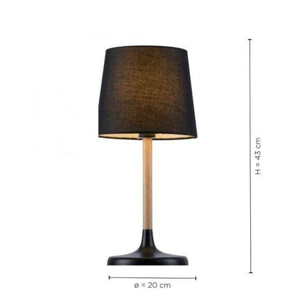 LEUCHTEN DIREKT is JUST LIGHT Stolní lampa, látkové stínidlo, černá, dřevo, jednoduché, nadčasové 14423-18