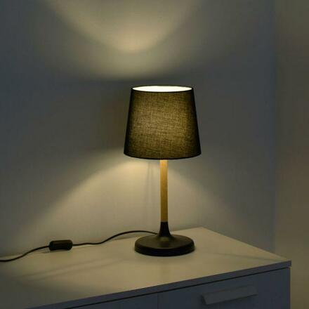 LEUCHTEN DIREKT is JUST LIGHT Stolní lampa, látkové stínidlo, černá, dřevo, jednoduché, nadčasové 14423-18