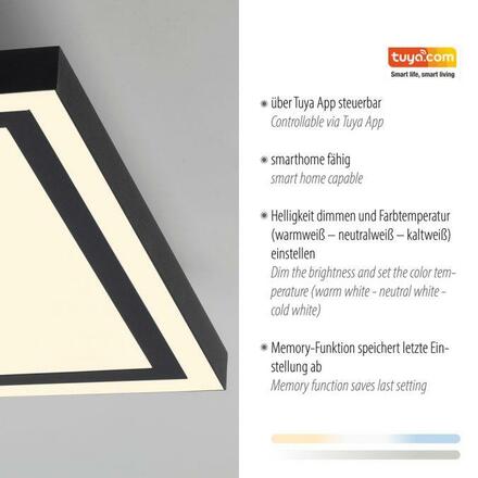 JUST LIGHT LED stropní svítidlo 30x30cm, černá, dálkové ovládání, stmívatelné, CCT ovládané přes aplikaci Tuya 2700-5000K