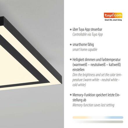JUST LIGHT LED stropní svítidlo 45x45cm, černá, dálkové ovládání, CCT, ovládané přes aplikaci Tuya stmívatelné 2700-5000K