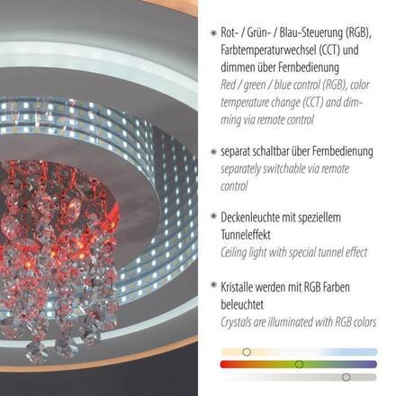 JUST LIGHT LED stropní svítidlo TOLAGO, bílé, s tunelovým efektem a křišťálem RGB/3000-6500K