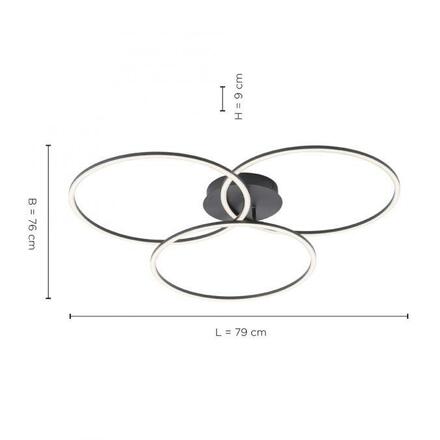 LEUCHTEN DIREKT is JUST LIGHT LED stropní svítidlo v černé barvě v moderním designu se třemi kruhy a funkcí stmívání SimplyDim 2700K