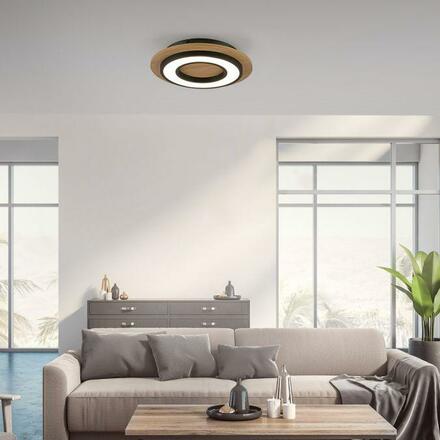 JUST LIGHT LED stropní svítidlo černé kruhové kovový a dřevěný dekor 3000K teplá bílá 3000K LD 14560-18