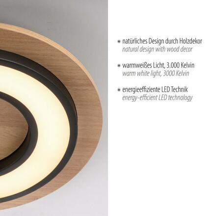 JUST LIGHT LED stropní svítidlo černé kruhové kovový a dřevěný dekor 3000K teplá bílá 3000K LD 14560-18