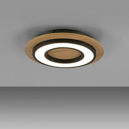 JUST LIGHT LED stropní svítidlo černé kruhové kovový a dřevěný dekor 3000K teplá bílá 3000K LD 14560-18