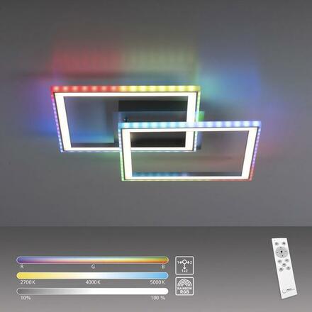 LEUCHTEN DIREKT is JUST LIGHT LED stropní svítidlo 44,5x44,5cm, stříbrná barva, otočné, RGB Rainbow, stmívatelné RGB+2700-5000K