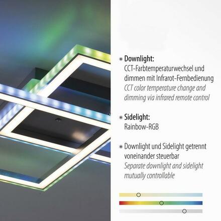 LEUCHTEN DIREKT is JUST LIGHT LED stropní svítidlo 44,5x44,5cm, stříbrná barva, otočné, RGB Rainbow, stmívatelné RGB+2700-5000K