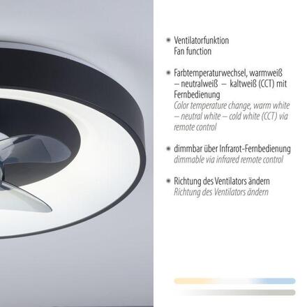 JUST LIGHT LED stropní svítidlo s ventilátorem černé, časovač, stmívatelné paměťová funkce 2700-5000K