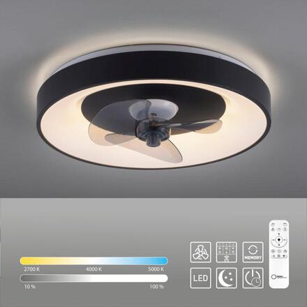 JUST LIGHT LED stropní svítidlo s ventilátorem černé, časovač, stmívatelné paměťová funkce 2700-5000K