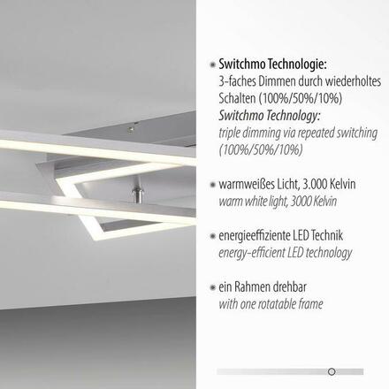 LEUCHTEN DIREKT is JUST LIGHT LED stropní svítidlo podlouhlé, stříbrná barva, ploché, 3 krokové stmívání krokově stmívatelné 3000K