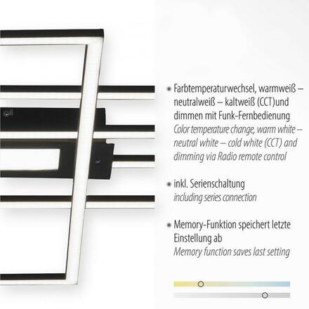 LEUCHTEN DIREKT is JUST LIGHT LED stropní svítidlo, černá, 99x29cm, hranaté, stmívatelné, downlight+sidelight 2700-5000K