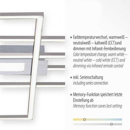 LEUCHTEN DIREKT is JUST LIGHT LED stropní svítidlo stříbrná barva 99x69cm, hranaté, stmívatelné, downlight+sidelight 2700-5000K