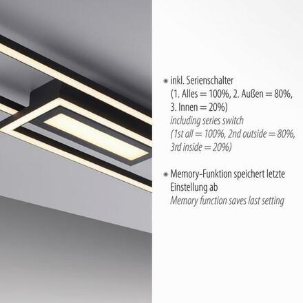 LEUCHTEN DIREKT is JUST LIGHT LED stropní svítidlo 95x17,5cm, černá, ploché, paměťová funkce, jednoduchý panel 3000K