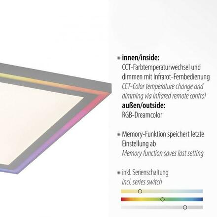 LEUCHTEN DIREKT LED stropní svítidlo 40x40, bílá, ploché Rainbow RGB, dálkový ovladač RGB+2700-6000K