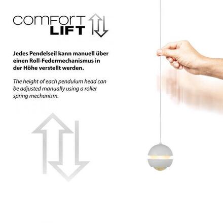JUST LIGHT Kolekce Schöner Wohnen LED závěsné svítidlo LINI, bílé, 3-ramenné, Comfort Lift, krokově stmívatelné 3000K