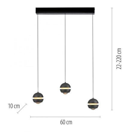 JUST LIGHT Kolekce Schöner Wohnen LED závěsné svítidlo, černé, 3-ramenné, Comfort Lift, krokově stmívatelné 3000K