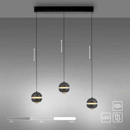 JUST LIGHT Kolekce Schöner Wohnen LED závěsné svítidlo, černé, 3-ramenné, Comfort Lift, krokově stmívatelné 3000K