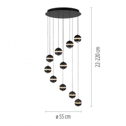JUST LIGHT Kolekce Schöner Wohnen LED závěsné svítidlo LINI černé, 10-ramenné, stmívatelné, krokově stmívatelné 3000K