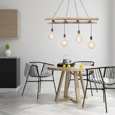 LEUCHTEN DIREKT is JUST LIGHT Závěsné svítidlo v moderním retro designu s dřevěným žebříkem z eukalyptového dřeva