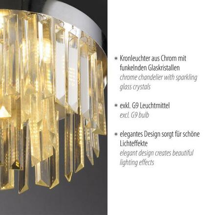 JUST LIGHT Křišťálové stropní svítidlo KULUNKER, chrom 30cm průměr