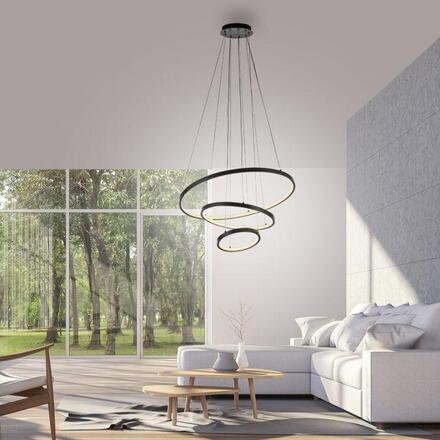 JUST LIGHT LED závěsné svítidlo CERCHI, černá, kruhový tvar, nastavitelná výška 3000K