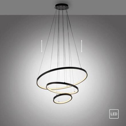 JUST LIGHT LED závěsné svítidlo CERCHI, černá, kruhový tvar, nastavitelná výška 3000K