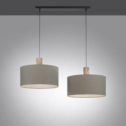 LEUCHTEN DIREKT is JUST LIGHT Závěsné svítidlo, tkanina, šedá, E27, dřevo, 2-ramenné