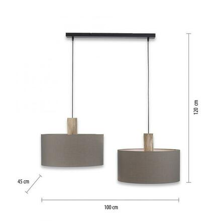 LEUCHTEN DIREKT is JUST LIGHT Závěsné svítidlo, tkanina, šedá, E27, dřevo, 2-ramenné
